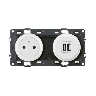 Mécanisme de prise avec terre surface lisse et prise USB Blanc Legrand Céliane