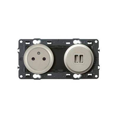 Mécanisme de prise avec terre surface lisse et prise USB Legrand Céliane titane