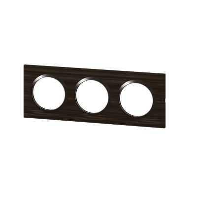 Plaque de finition 3 postes Legrand Dooxie 6 008 83 coloris bois ébène avec bague brillante .229 x P.10 x H.87 mm
