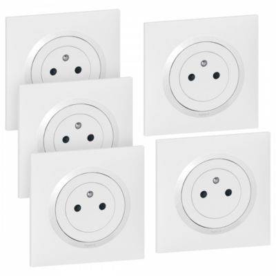 Lot de 5 prises avec terre complet Dooxie, LEGRAND, blanc