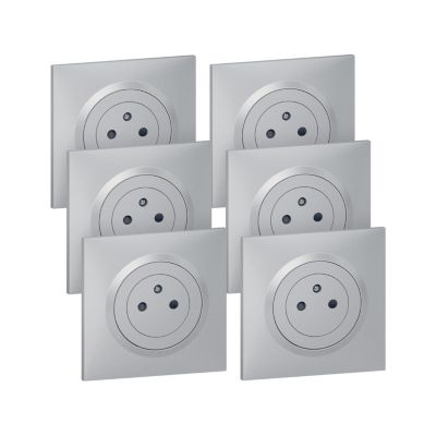 Prise avec terre Legrand Dooxie aluminium, lot de 6