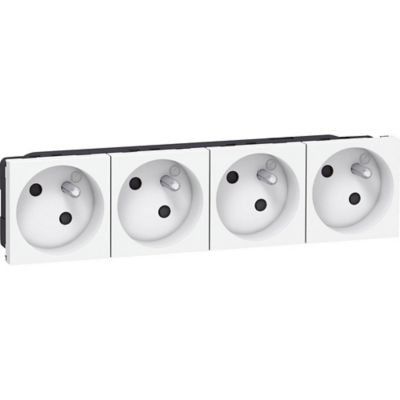 Mécanisme prise 2 pôles + terre Legrand Mosaïc blanc, 4 prises