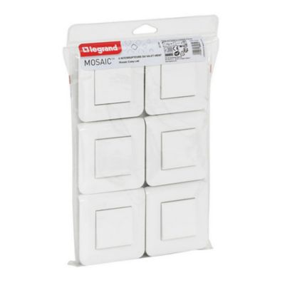 Interrupteur va-et-vient à vis Legrand Mosaïc blanc, 6 pièces