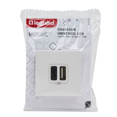 Prise double avec USB C et A LEGRAND Mosaic Carré A encastrer - vue 1