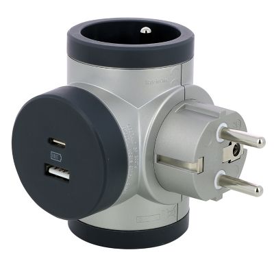 Multiprise 2 prises + 1 x USB-A + 1 x USB-C rotative Legrand aluminium et gris