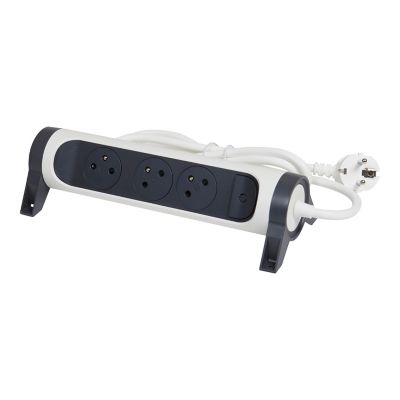 Multiprise avec interrupteur 3 prises rotative à fixer Legrand blanc et gris 1.5 m