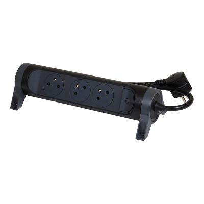 Multiprise avec interrupteur 3 prises rotative à fixer Legrand noir et gris 1.5 m