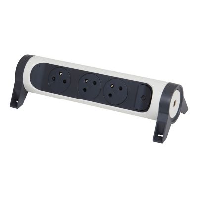 Multiprise 3 prises rotative à fixer Legrand blanc et gris