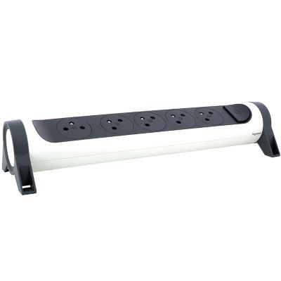 Multiprise avec interrupteur 5 prises rotative à fixer Legrand blanc et gris