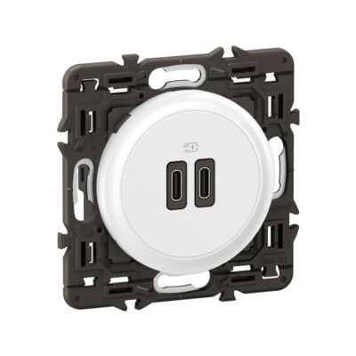 Prise 2 USB Céliane Power Delivery Type C+C enjoliveur + support Legrand - vue 2