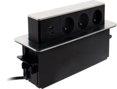 Multiprise 3 prises escamotable Otio + 2 USB