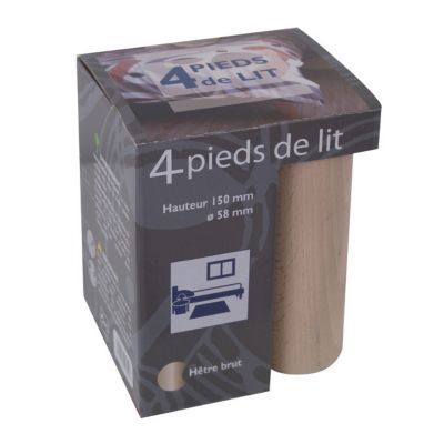 Pied de lit de lits cylindre en hêtre H.15 x ø 5.8 cm, 4 pièces
