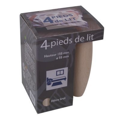 Pied de lit olive en hêtre H.15 x ø 5 cm, 4 pièces