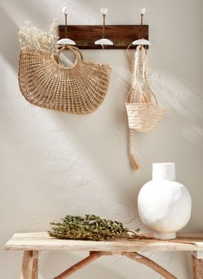 Porte-manteau à fixer Galbe bois foncé 3 têtes en céramique