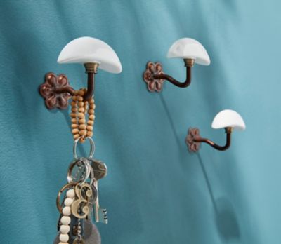 Patère en acier effet rouillé à fixer 1 tête en porcelaine Bar Plus