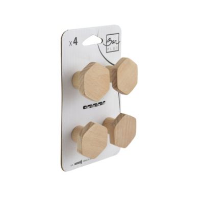 Lot 4 boutons de meuble bois Hexagonal Ø4cm
