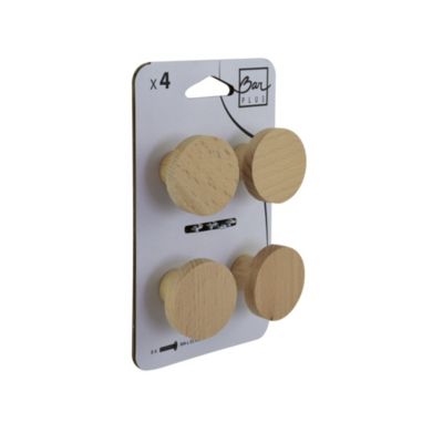 Lot 4 boutons de meuble bois rond Ø4cm