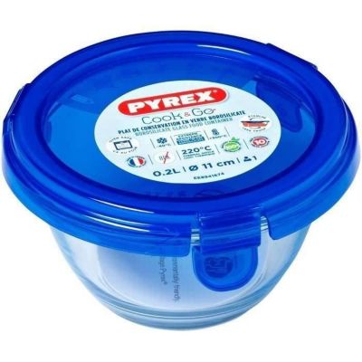 Boîte ronde avec couvercle PYREX 1451032 11 cm 200 ml Cook & Go Base en verre borosilicate