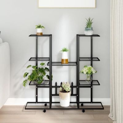 343121 vidaXL Jardinière avec roues 94,5x24,5x91,5 cm Noir Fer