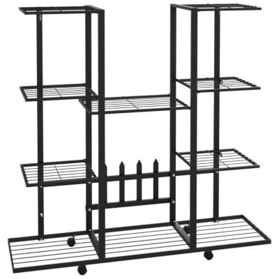 343121 vidaXL Jardinière avec roues 94,5x24,5x91,5 cm Noir Fer