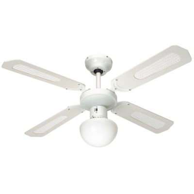 Ventilateur de plafond réversible FARELEK BALI Ø 107 cm 4 pales blanches / cannées blanches + éclairage 112420 - vue 1
