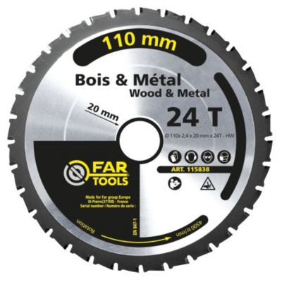 Lame bois métaux pour scie circulaire 110 x 2 4 x 20 mm FARTOOLS 115838
