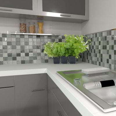 Mosaique verre Lino gris L. 30 x l. 30 cm Mat Inter