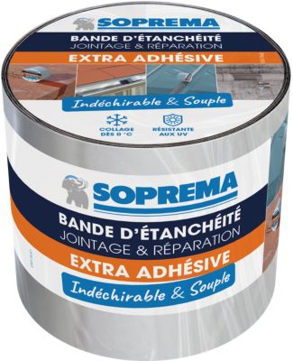 Bande d'étanchéité Extra Adhésive Soprema aluminium 10cm x 5m, ép. 0.6mm