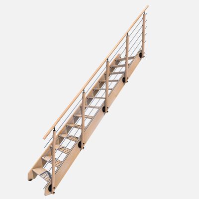 Kit escalier NOSTRA droit avec 13 marche et garde corps - vue 2