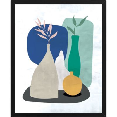 Image encadrée les vases bleu, vert, gris L.50 x l.40 cm