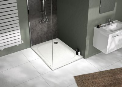 Receveur de douche rectangulaire 80x100cm, blanc mat effet pierre, Allibert Mooneo