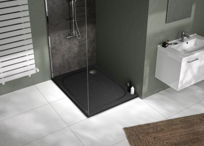 Receveur de douche rectangulaire 80x100cm, noir mat effet pierre, Allibert Mooneo