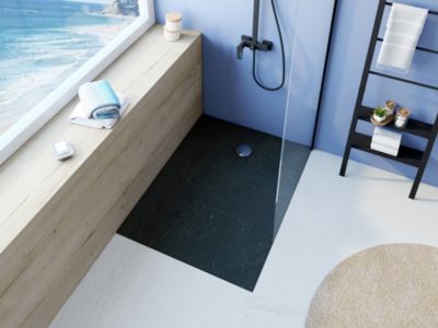 Receveur de douche acrylique blanc mat texturé l.80 x L.100 cm  Allibert Bath & Design Mara