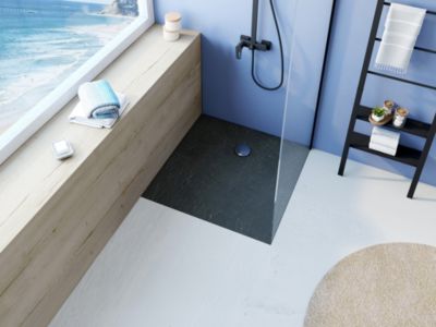 Receveur de douche acrylique gris mat texturé l.80 x L.120 cm  Allibert Bath & Design Mara