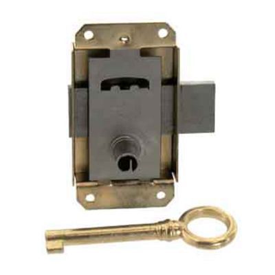 Serrure à patte axe 25 l. 45 mm x H. 50 mm x ep. 10 mm acier laitonné