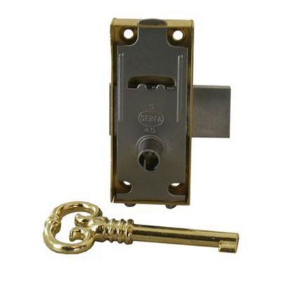 Serrure en applique axe 25 l. 50 mm x H. 70 mm x ep. 10 mm droite/gauche acier laitonné
