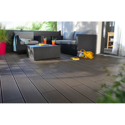 Lame de terrasse en composite anthracite L.220 cm  ép.21 mm