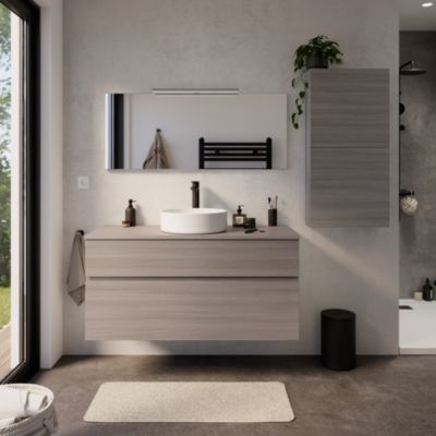 Meuble sous vasque l.120 cm, effet chêne clair, 2 tiroirs, Calao