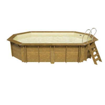 Piscine hors sol bois Blooma Lokka 5 51 x 3 51 m  liner beige + bà¢che été Sunbay