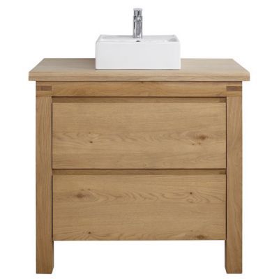 Meuble sous vasque à poser chêne massif et plaqué chêne l.90 cm + plan de toilette en chêne  Cooke & Lewis Harmon