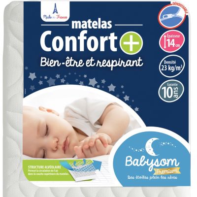 Matelas Bébé Confort+ - Circulation Parfaite de l'air - Ultra Ventilé - Déhoussable - Oeko-Tex - Fabrication française