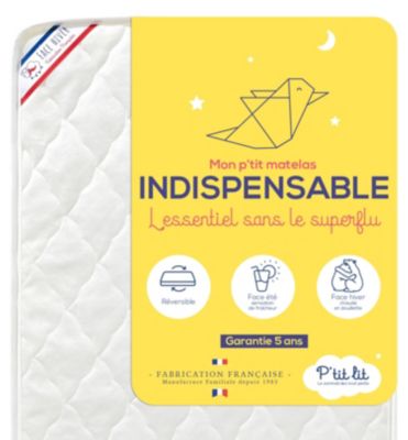 Matelas BÃ©bÃ© Indispensable - ClimatisÃ© : 1 face ÃtÃ© / 1 face Hiver - Fabrication FranÃ§aise - Oeko Tex