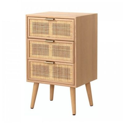 Table de chevet 3 Tiroirs Façade en Cannage Rotin Naturel - MIYA