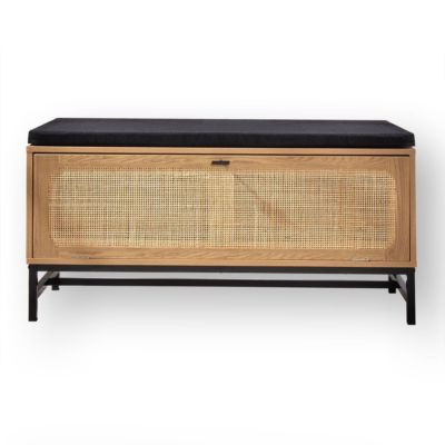 Banc d'entrée avec rangements, façade en rotin L100 cm - JAYA