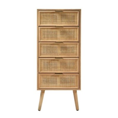 Chiffonnier 5 tiroirs façades en rotin naturel - L36.5 x H100.5 cm - MIYA