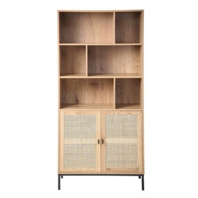 Bibliothèque 6 Cases et 2 Portes en Rotin Naturel H175cm - JAYA