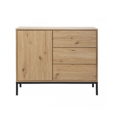 Commode 1 Porte 3 Tiroirs Décor Chêne L90 x H80 cm 2 COLIS - vue 2
