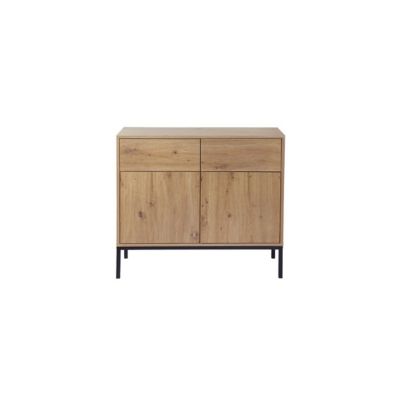 Buffet 2 Portes 2 Tiroirs Décor Chêne L90 x H80 cm - LENNY