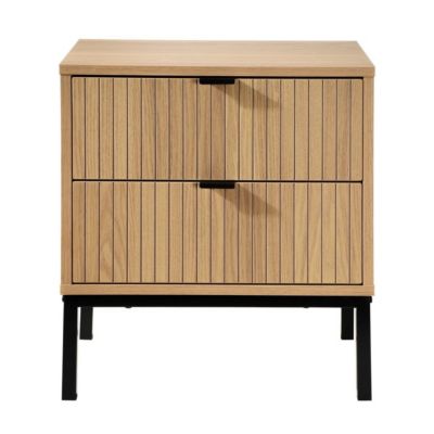 Table de Chevet 2 Tiroirs Effet Bois Rainuré H51cm - TARA