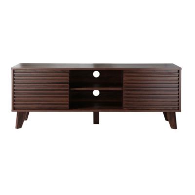 Meuble TV portes coulissantes Façades Effet Bois Rainuré L135 cm - FRIBOURG